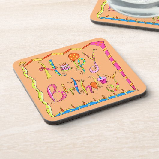 ハッピーバースデーオレンジコルクコースターセット コースター (左側)