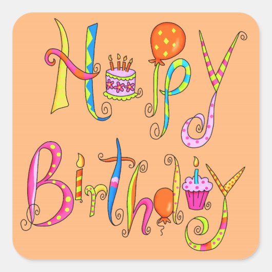 ハッピーバースデーオレンジシール スクエアシール (正面)