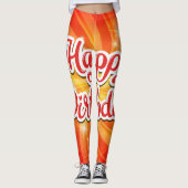 ハッピーバースデーオレンジ色の背景レギンス レギンス (正面)