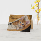 ハッピーバースデーオレンジ虎猫キッテンインベッド カード (黄色い花)