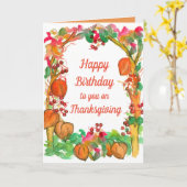 ハッピーバースデーオンサンクスギビング紅葉 カード (黄色い花)