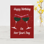 ハッピーバースデーオンニューズイヤーイブワイングラス カード (黄色い花)