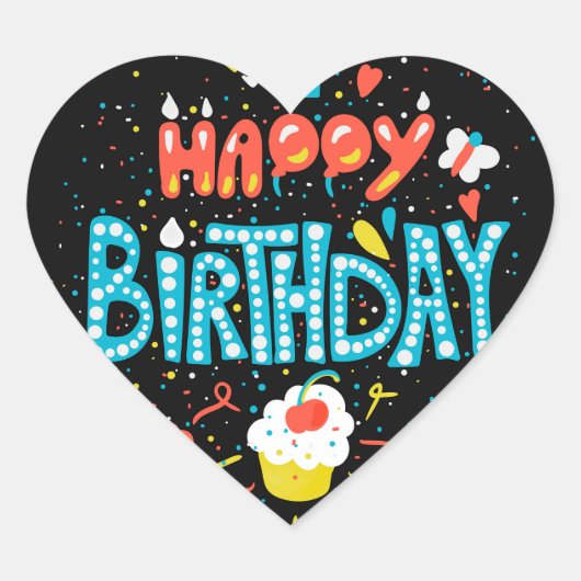 ハッピーバースデーオンブラック ハートシール (正面)