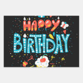 ハッピーバースデーオンブラック ラッピングペーパーシート (正面2)