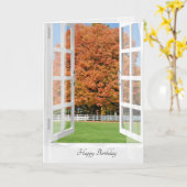 ハッピーバースデーオータムオーク窓 カード (黄色い花)