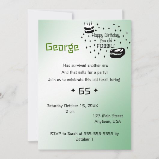 ハッピーバースデーオールド化石招待状 招待状 (正面)