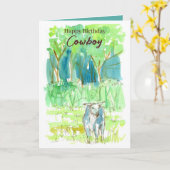 ハッピーバースデーカウボーイブルランチパスチュアツリーズ カード (黄色い花)