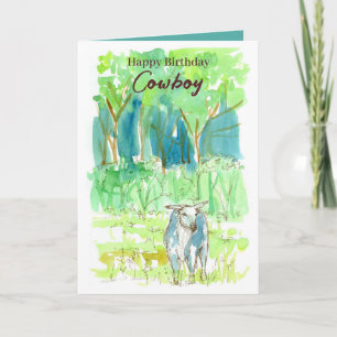 ハッピーバースデーカウボーイブルランチパスチュアツリーズ カード