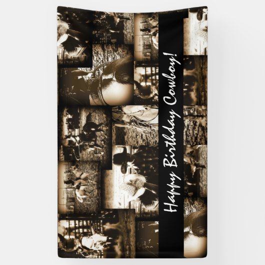 ハッピーバースデーカウボーイロデオウェスタンテーマパーティー 横断幕 (縦)