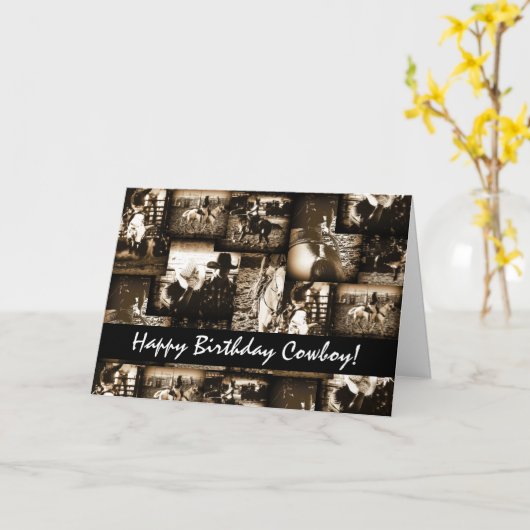 ハッピーバースデーカウボーイロデオウェスタンテーマ誕生日 カード (黄色い花)