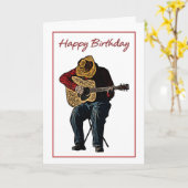 ハッピーバースデーカウボーイ（ギター付き）イラストレーション カード (黄色い花)