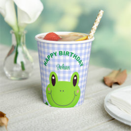 ハッピーバースデーカエルかわいいブルー 紙コップ