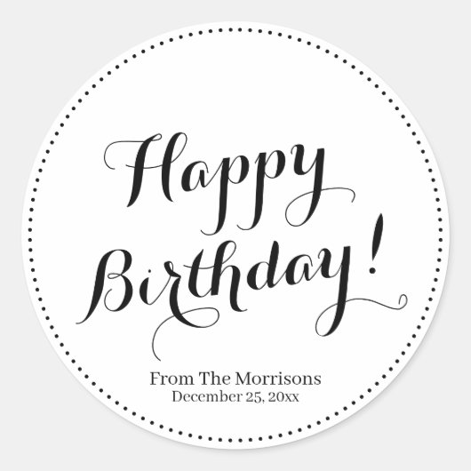 ハッピーバースデーカスタムスクリプト名縁どかわいい ラウンドシール (正面)