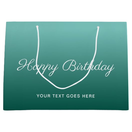 ハッピーバースデーカスタムティール（緑がかった色）テンプレート書 ラージペーパーバッグ (正面)