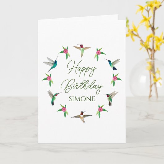 ハッピーバースデーカスタムハミングバーズカード カード (黄色い花)