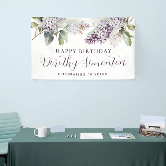 ハッピーバースデーカスタムバナー紫フローラ40位 横断幕 (トレードショー)