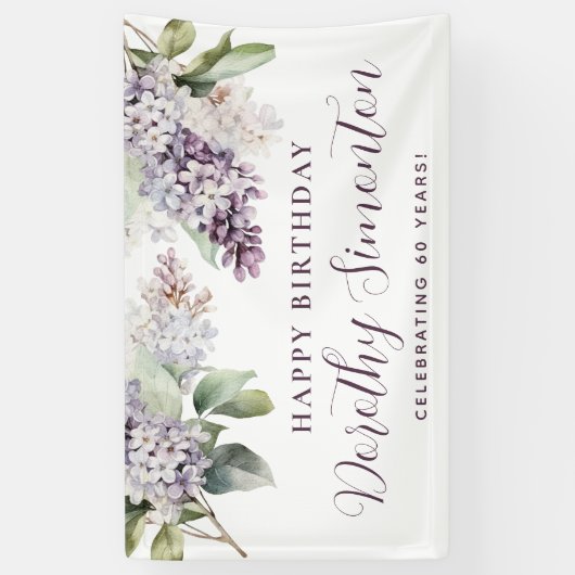 ハッピーバースデーカスタムバナー紫フローラ60位 横断幕 (縦)