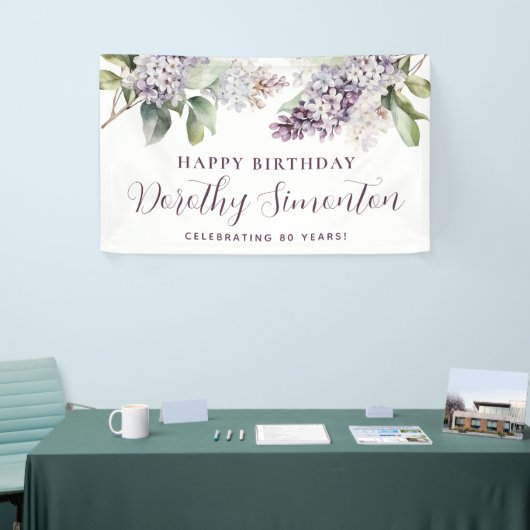 ハッピーバースデーカスタムバナー紫フローラ80位 横断幕 (トレードショー)