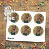 ハッピーバースデーカスタムフォトクラシックラウンドステッカー ラウンドシール