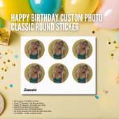 ハッピーバースデーカスタムフォトクラシックラウンドステッカー ラウンドシール