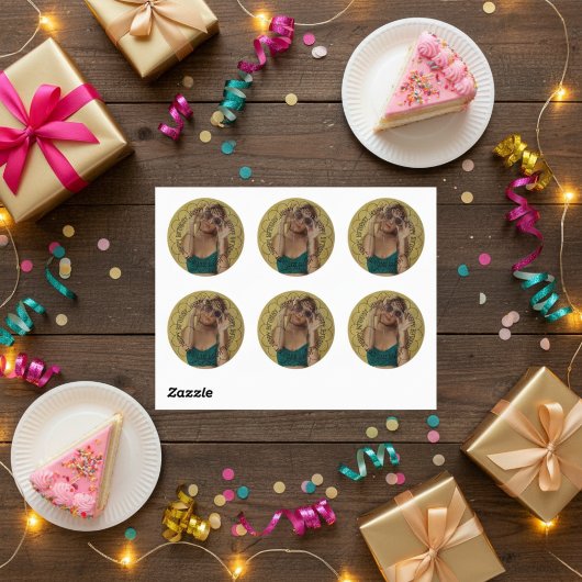 ハッピーバースデーカスタムフォトクラシックラウンドステッカー ラウンドシール