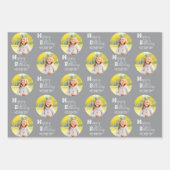 ハッピーバースデーカスタムフォトセット(3ブルーイエロー) ラッピングペーパーシート (正面3)