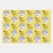 ハッピーバースデーカスタムフォトセット(3ブルーイエロー) ラッピングペーパーシート (正面2)