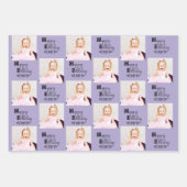 ハッピーバースデーカスタムフォトピンクラベンダーセット3 ラッピングペーパーシート (正面)