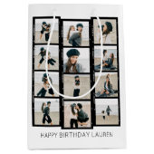 ハッピーバースデーカスタムフォトフィルムストリップホワイト ミディアムペーパーバッグ (正面)