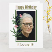 ハッピーバースデーカスタムフォトフラワー縁ど カード (黄色い花)