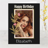 ハッピーバースデーカスタムフォトブラ縁どック カード (黄色い花)