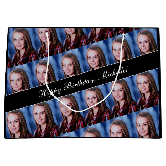 ハッピーバースデーカスタムフォト文字パーソナライズされた ラージペーパーバッグ (正面)