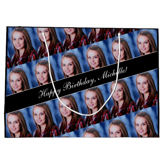 ハッピーバースデーカスタムフォト文字パーソナライズされた ラージペーパーバッグ (裏面)