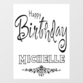 ハッピーバースデーカスタムブラックフォントドア窓にしがみつく ウィンドウサイン (シート)