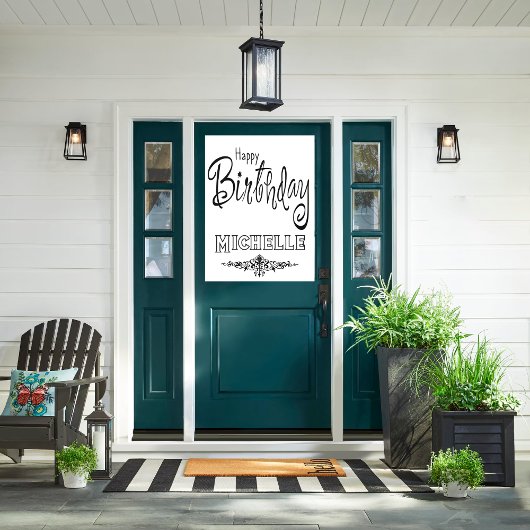 ハッピーバースデーカスタムブラックフォントドア窓にしがみつく ウィンドウサイン