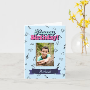 ハッピーバースデーカスタムブルーフォト カード