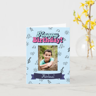 ハッピーバースデーカスタムブルーフォト カード