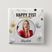 ハッピーバースデーカスタムモダン写真ギフト 缶バッジ (正面)