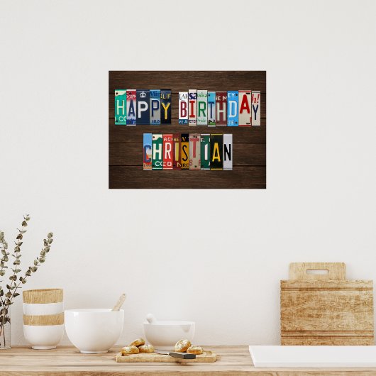 ハッピーバースデーカスタムライセンスプレートレタリング標識 ポスター (キッチン)