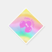 ハッピーバースデーカスタムレインボーホットピンクバルーン スタンダードカクテルナプキン (角)