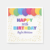 ハッピーバースデーカスタム年の名前のバカラフルルーズ スタンダードカクテルナプキン (正面)