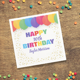 ハッピーバースデーカスタム年の名前のバカラフルルーズ スタンダードカクテルナプキン