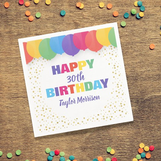 ハッピーバースデーカスタム年の名前のバカラフルルーズ スタンダードカクテルナプキン