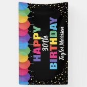 ハッピーバースデーカスタム年の名前のバカラフルルーズ 横断幕 (縦)