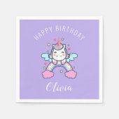 ハッピーバースデーカスタム文字かわいいレインボーユニコーン スタンダードカクテルナプキン (正面)