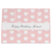 ハッピーバースデーカスタム文字エレガントハートパターン ラージペーパーバッグ (正面)