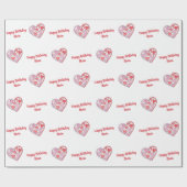 ハッピーバースデーカスタム文字陽気ピンクハート ラッピングペーパー (フラット)