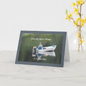 ハッピーバースデーカスタム魚釣り引用文レイクインボート カード (黄色い花)