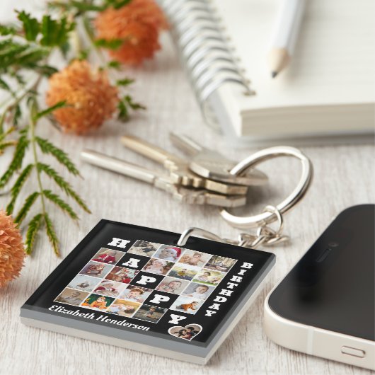 ハッピーバースデーカスタム21フォトコラージギフト キーホルダー (正面右)