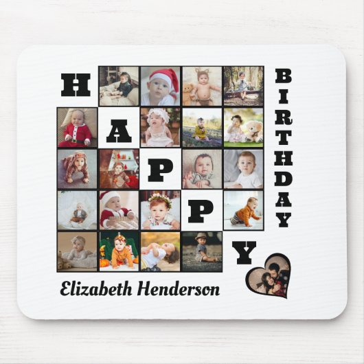 ハッピーバースデーカスタム21フォトコラージギフト マウスパッド (正面)